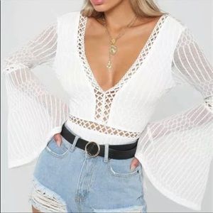 Tiger Mist white bell sleeve bodysuit